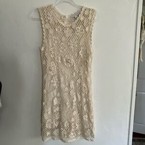 And Now This Cream Crochet Floral Mini Dress Large NWT